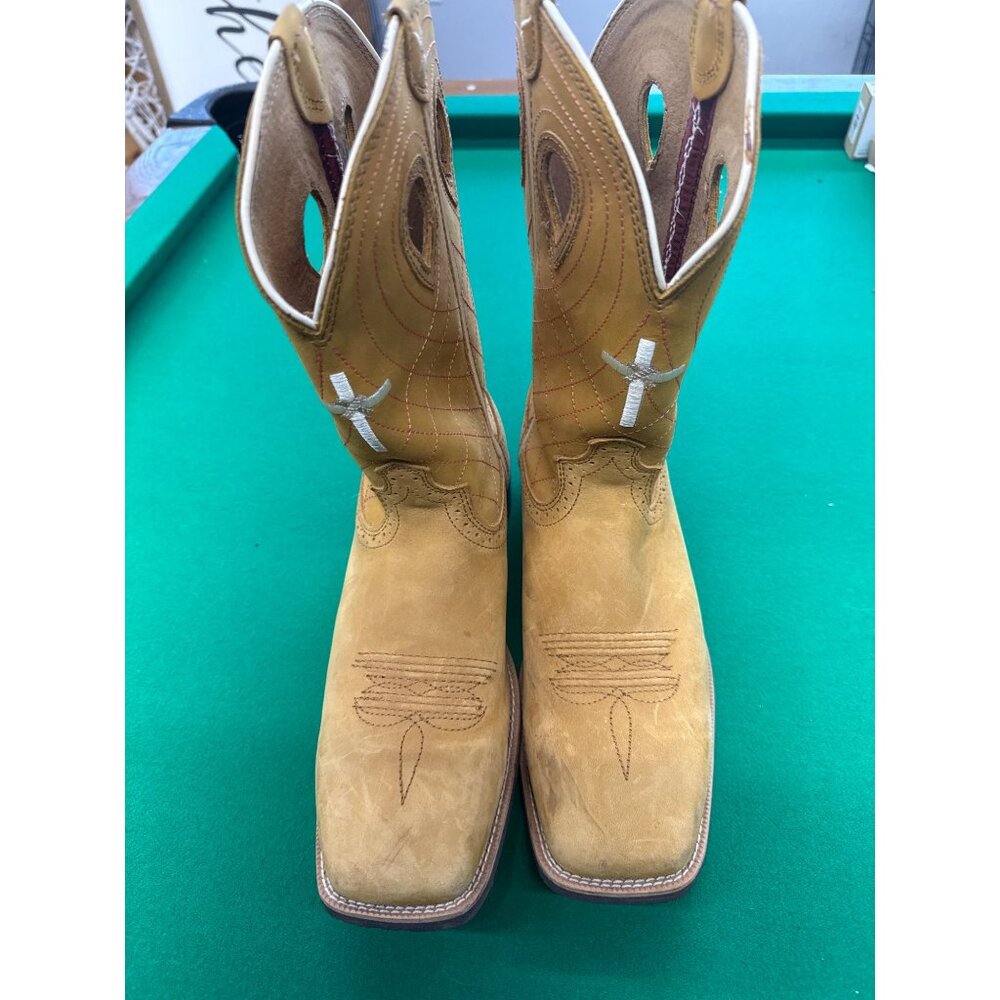 Twisted X Womens 10 B Leather Cowboy Boots Square Toe Tan With White Cross Embro